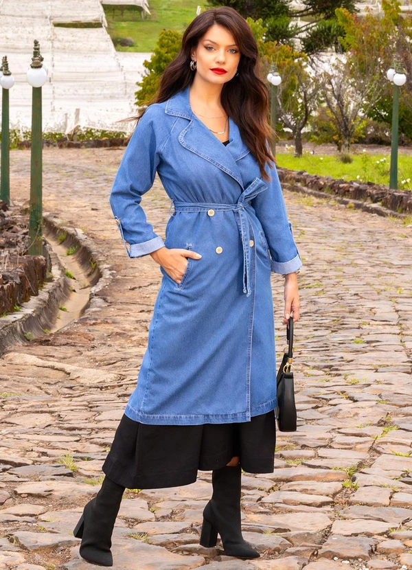 Quintess - Sobretudo Jeans Médio em Jeans 9