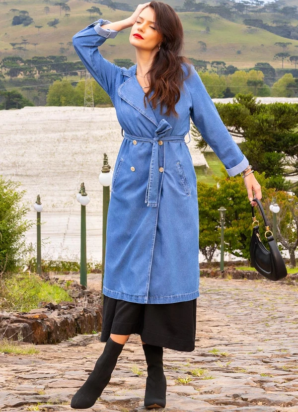 Quintess - Sobretudo Jeans Médio em Jeans 10