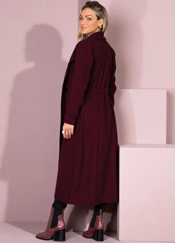 Quintess - Sobretudo Longo Bordô com Bolsos 2