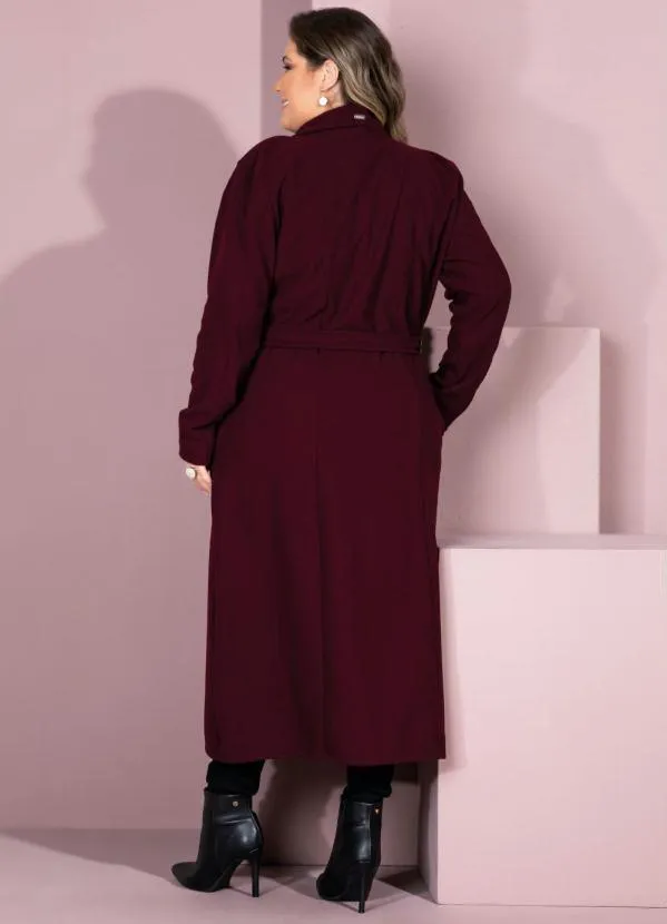 Quintess - Sobretudo Longo Bordô com Bolsos 4