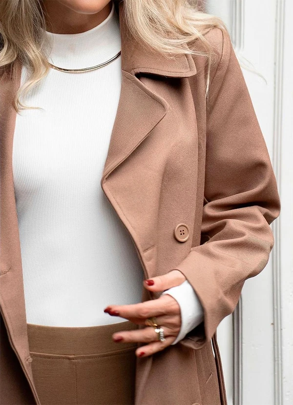 Hiatto Confecção - Sobretudo Longo Lã Batida Canelada Ocre 5