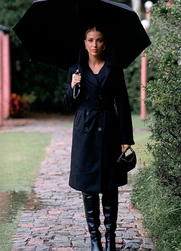 Hiatto Confecção - Sobretudo Longo Lã Batida Canelada Preto 3