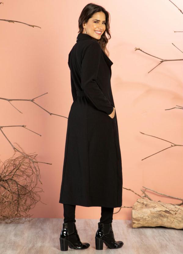 Quintess - Sobretudo Longo Preto com Bolsos 8