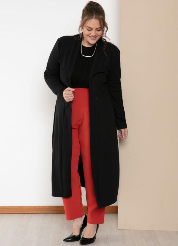 Quintess - Sobretudo Longo Preto com Bolsos 6