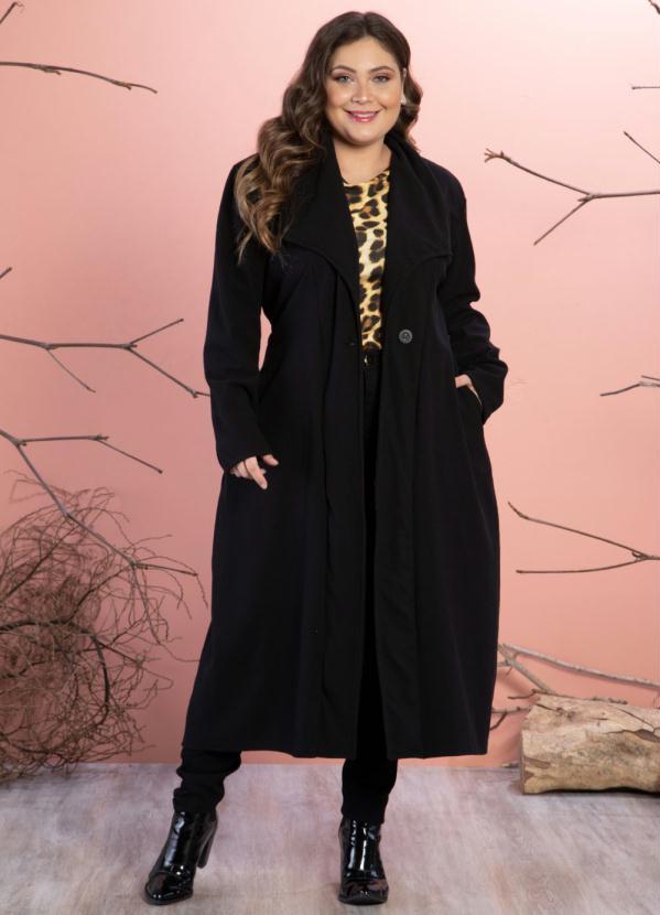 Quintess - Sobretudo Longo Preto com Bolsos 4