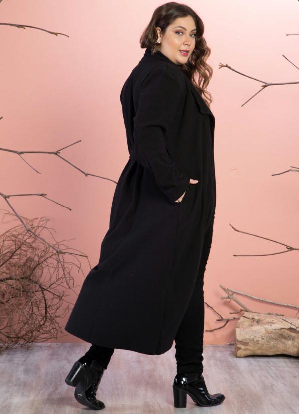 Quintess - Sobretudo Longo Preto com Bolsos 3