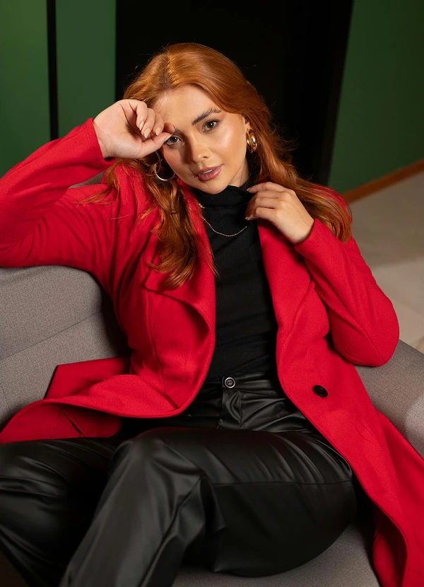 Quintess - Sobretudo Longo Vermelho com Bolsos 2