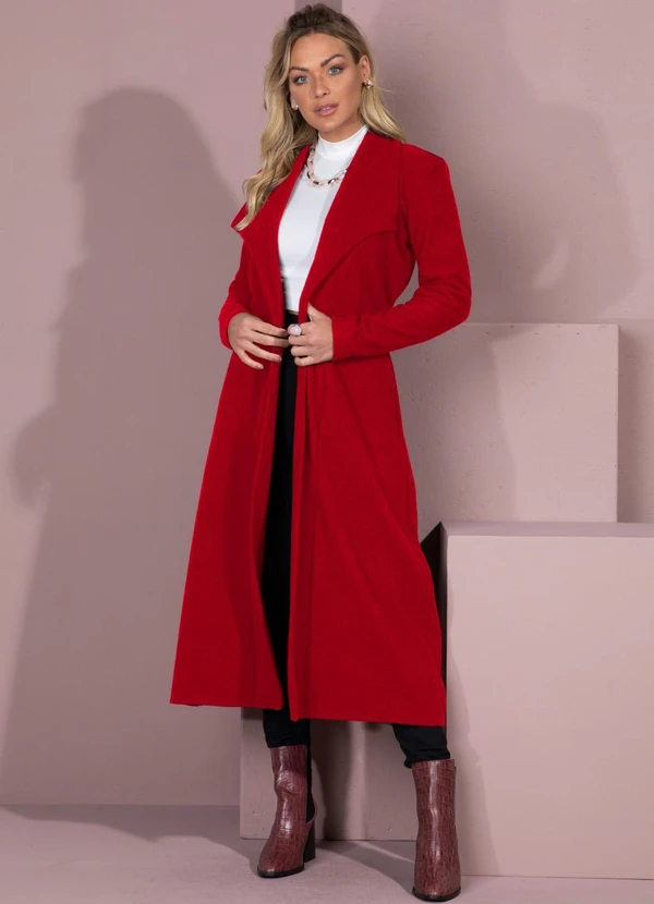 Quintess - Sobretudo Longo Vermelho com Bolsos 3