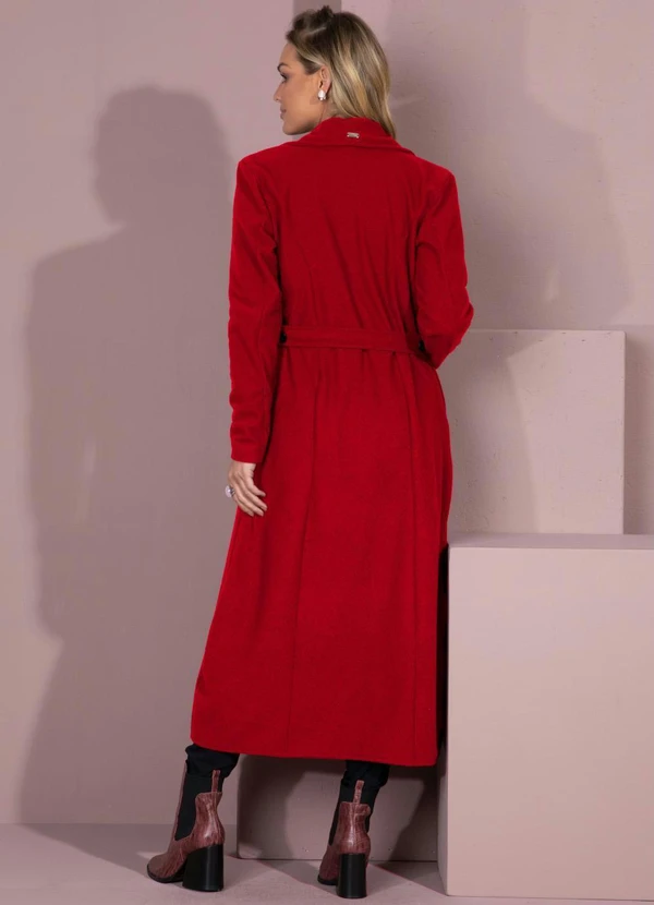 Quintess - Sobretudo Longo Vermelho com Bolsos 4