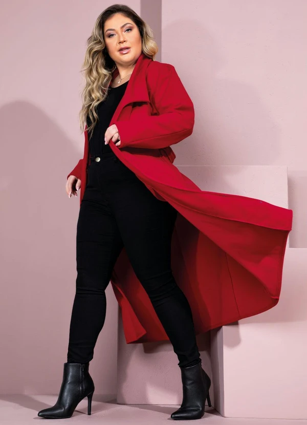 Quintess - Sobretudo Longo Vermelho com Bolsos 5