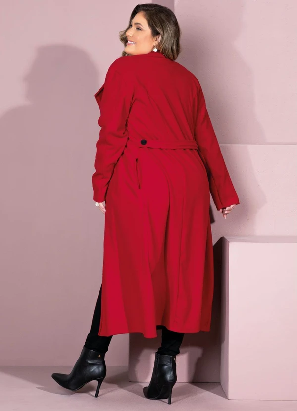 Quintess - Sobretudo Longo Vermelho com Bolsos 6