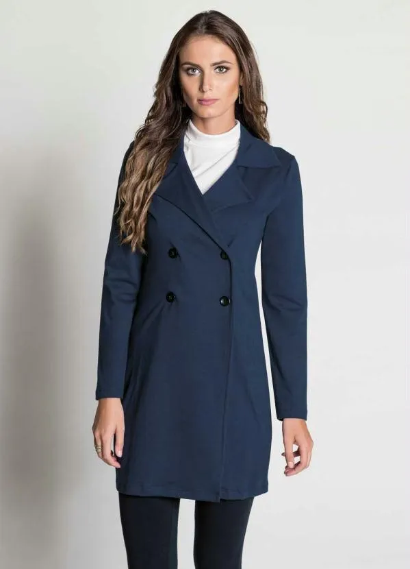 Moda Pop - Sobretudo Marinho com 4 Botões Frontais 4