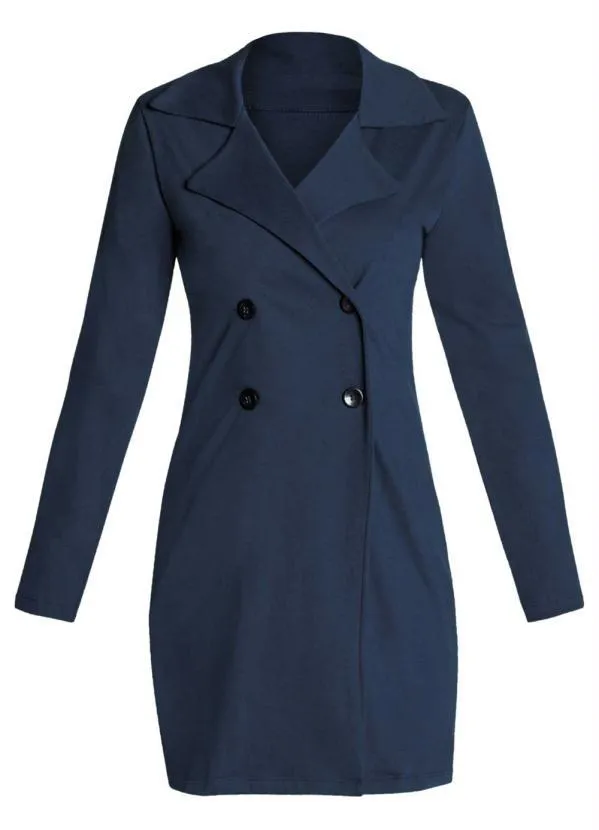 Moda Pop - Sobretudo Marinho com 4 Botões Frontais 7
