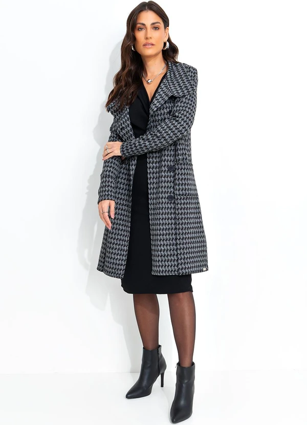 Quintess - Sobretudo Pied de Poule em Malha Jacquard Peluci 11