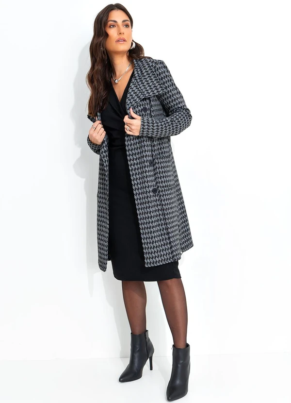 Quintess - Sobretudo Pied de Poule em Malha Jacquard Peluci 12