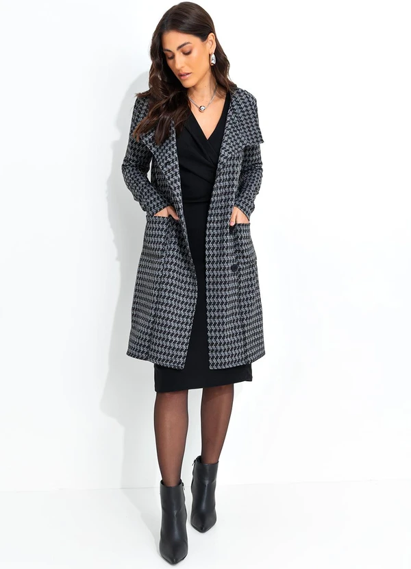 Quintess - Sobretudo Pied de Poule em Malha Jacquard Peluci 14