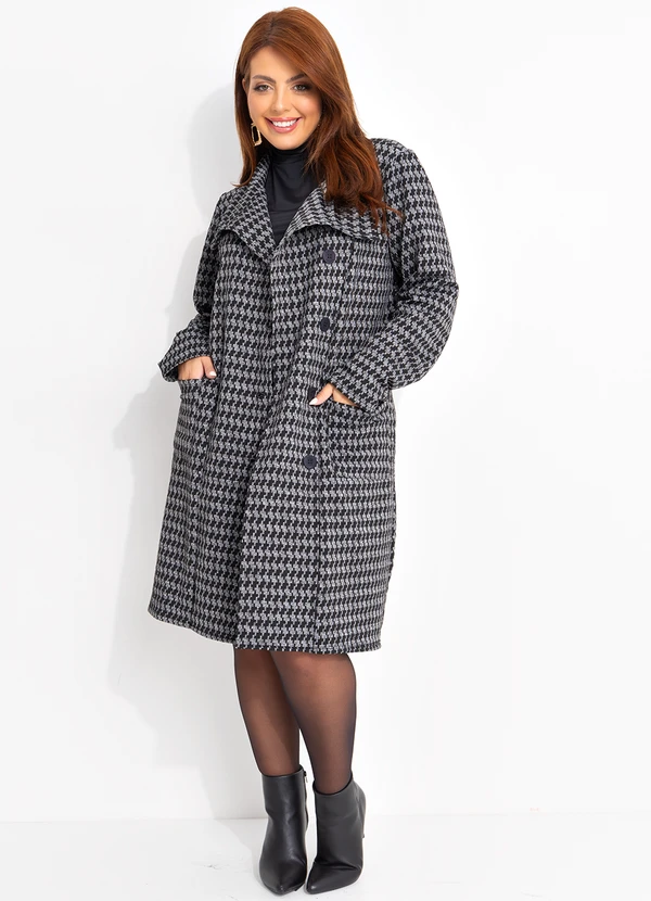 Quintess - Sobretudo Pied de Poule em Malha Jacquard Peluci 20