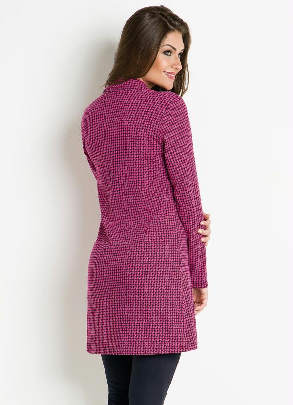 Moda Pop - Sobretudo Pied Poule Pink com Botões Frontais 2