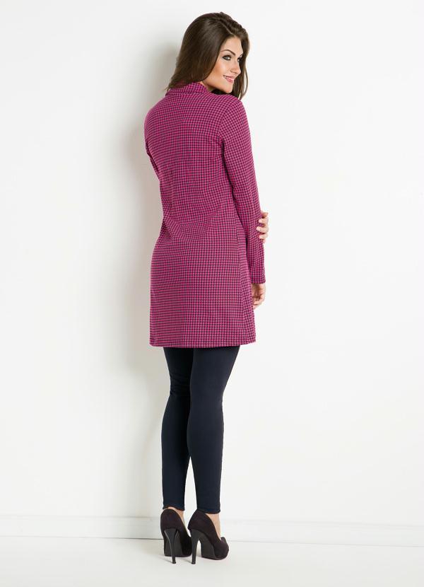 Moda Pop - Sobretudo Pied Poule Pink com Botões Frontais 5