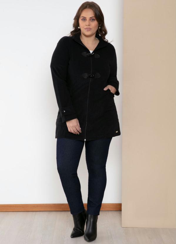Quintess - Sobretudo Preto com Abertura em Zíper 8