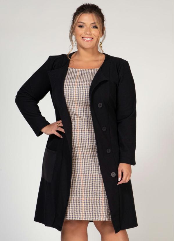 Quintess - Sobretudo Preto com Gola e Bolsos 5