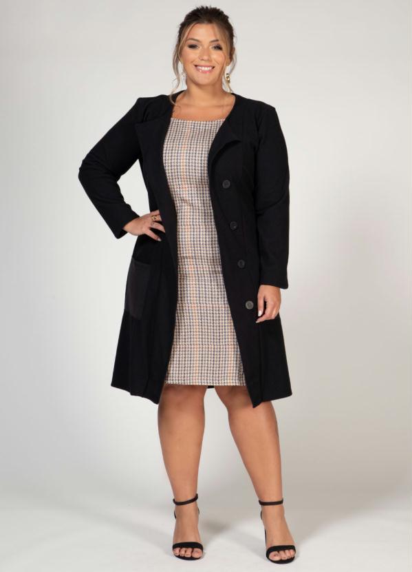 Quintess - Sobretudo Preto com Gola e Bolsos 3