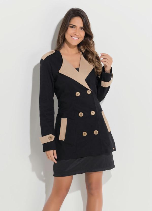 Quintess - Sobretudo Preto e Bege Botões Frontais Quintess