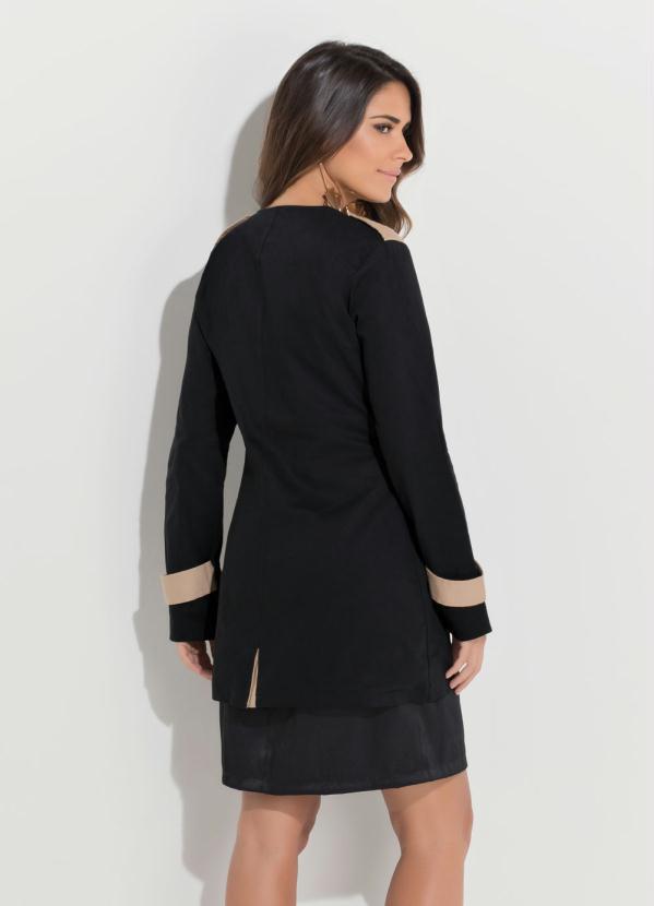 Quintess - Sobretudo Preto e Bege Botões Frontais Quintess 2