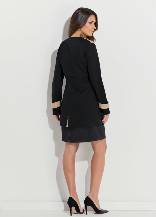 Quintess - Sobretudo Preto e Bege Botões Frontais Quintess 4