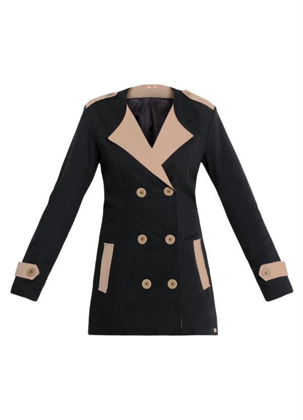 Quintess - Sobretudo Preto e Bege Botões Frontais Quintess 6