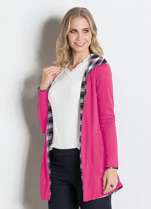 Moda Pop - Sobretudo Xadrez e Rosa