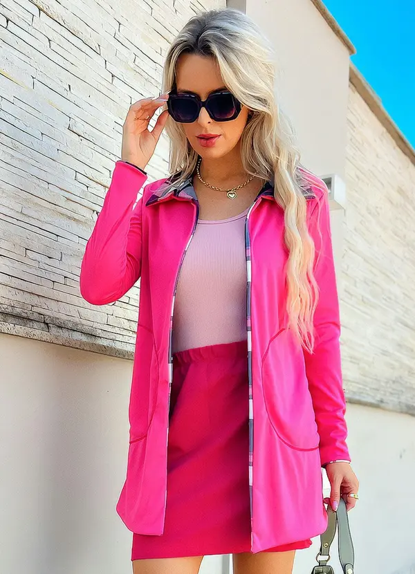 Moda Pop - Sobretudo Xadrez e Rosa 2