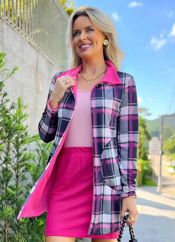 Moda Pop - Sobretudo Xadrez e Rosa 3