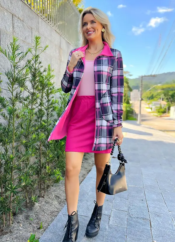 Moda Pop - Sobretudo Xadrez e Rosa 5