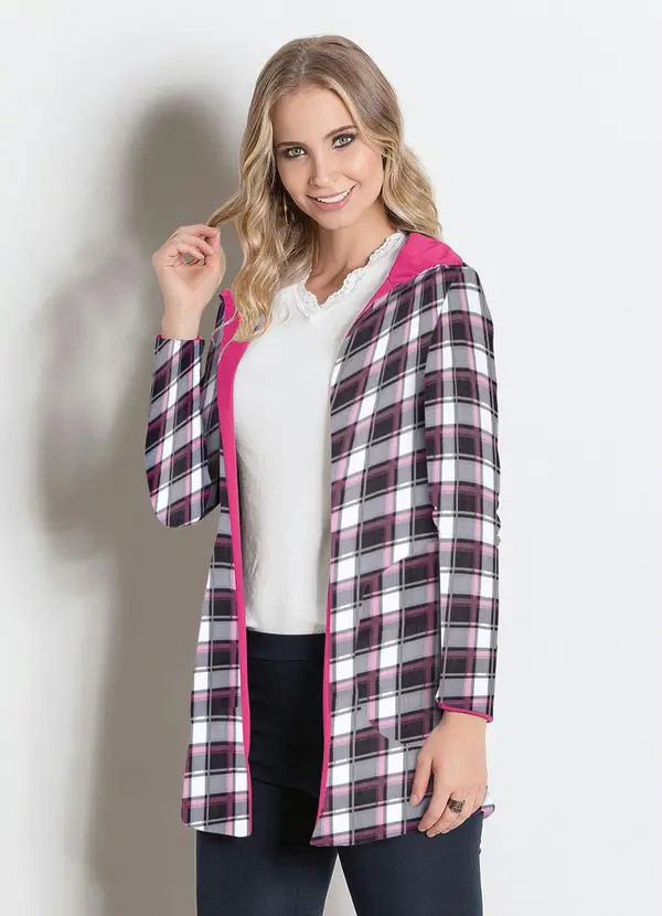 Moda Pop - Sobretudo Xadrez e Rosa 6