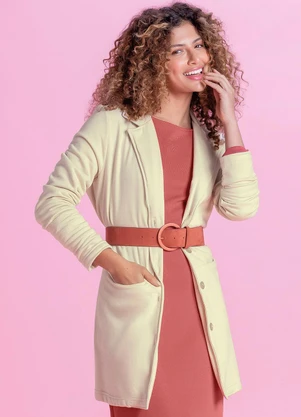 Marialícia - Trench Coat Feminina em Moletom Felpado Bege - MARIALÍCIA