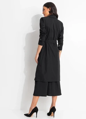 Quintess - Trench Coat Preto em Tecido de Alfaiataria Sarjado - QUINTESS