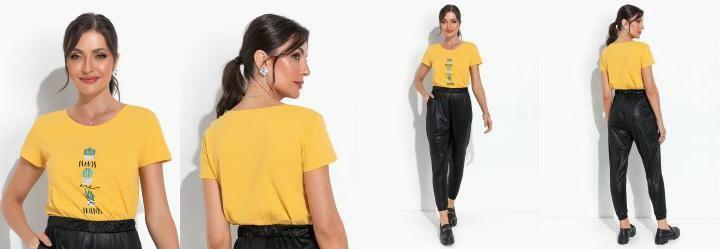 Blusa Amarelo em Malha de Algodo