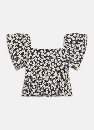 Authoria - Blusa Anarrugada Floral  Preto - AUTHORIA