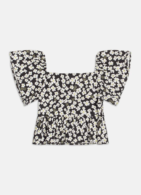 Authoria - Blusa Anarrugada Floral  Preto