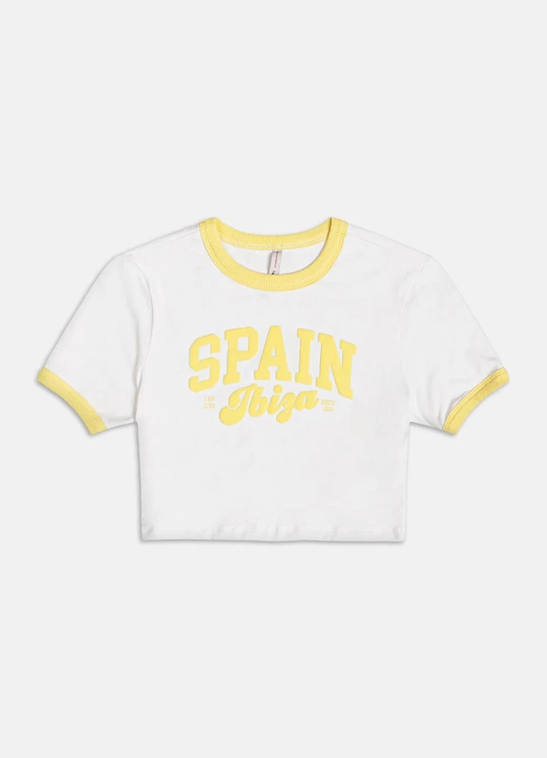 Authoria - Blusa Baby Tee com Lettering Puff  Amarelo