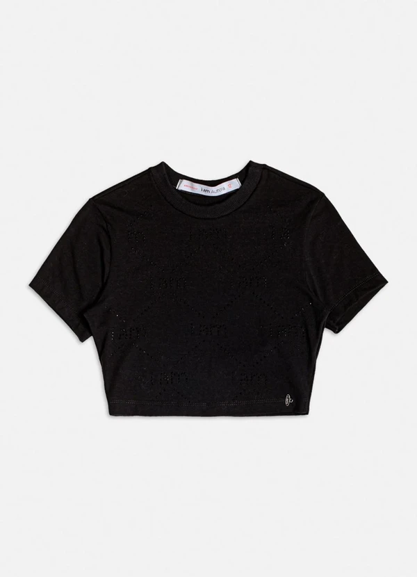 Authoria - Blusa Baby Tee Preta com Strass Preto