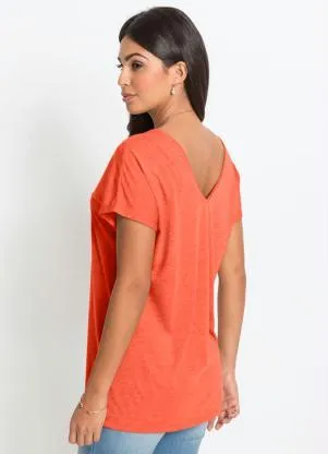 bonprix - Blusa Básica com Fio Metalizado no Bolso Laranja - BONPRIX