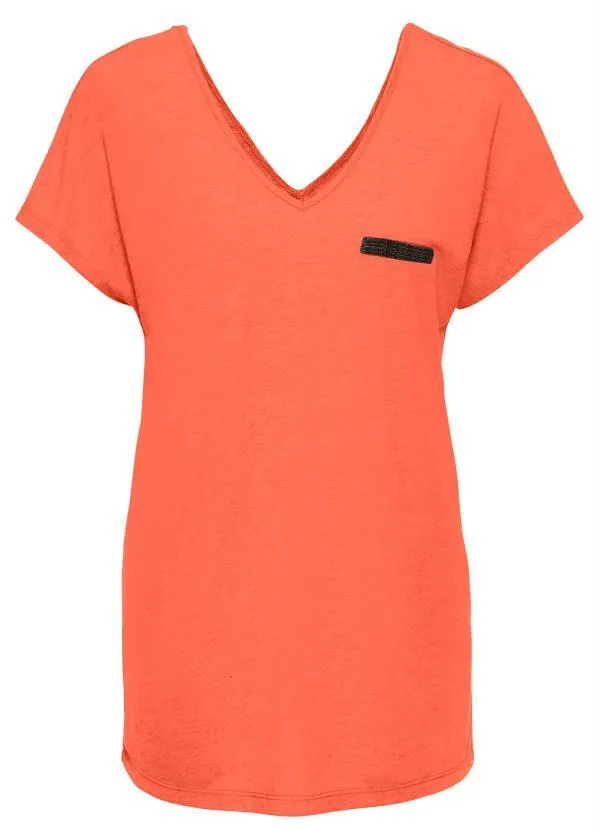 bonprix - Blusa Básica com Fio Metalizado no Bolso Laranja 5
