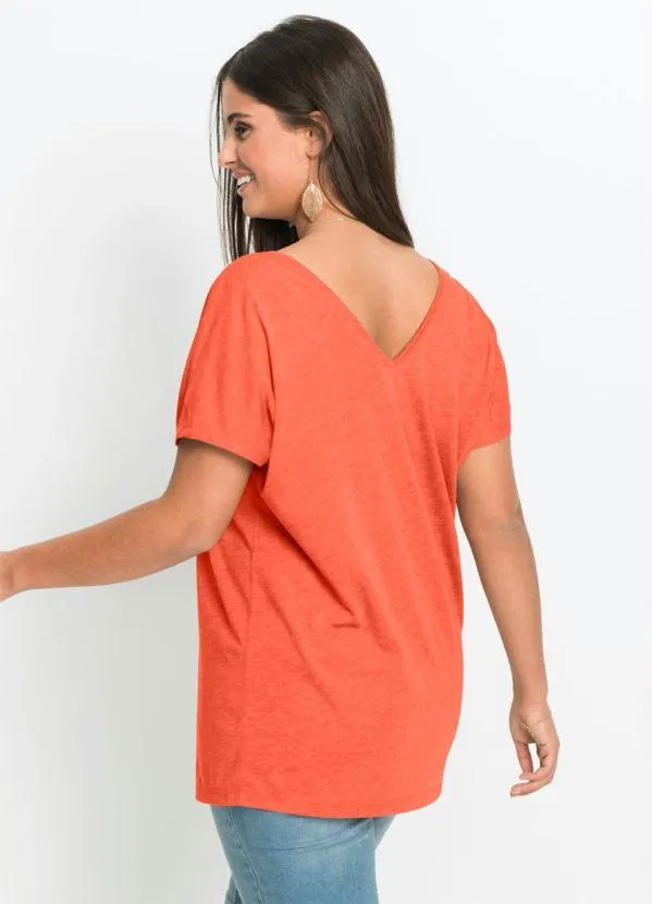 bonprix - Blusa Básica com Fio Metalizado no Bolso Laranja 7