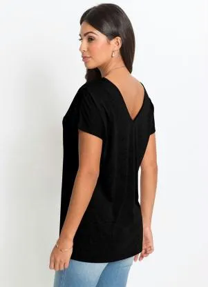 bonprix - Blusa Básica com Fio Metalizado no Bolso Preta - BONPRIX
