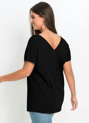 bonprix - Blusa Básica com Fio Metalizado no Bolso Preta - BONPRIX