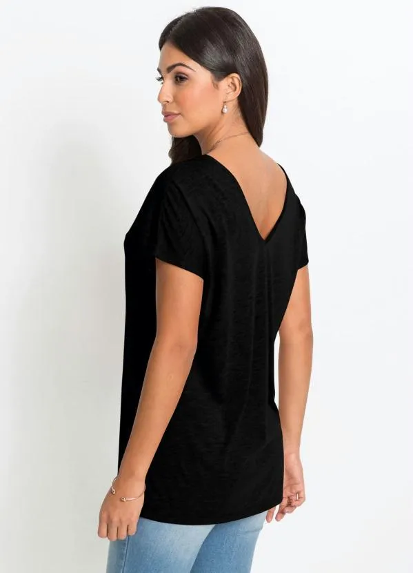 bonprix - Blusa Básica com Fio Metalizado no Bolso Preta 2