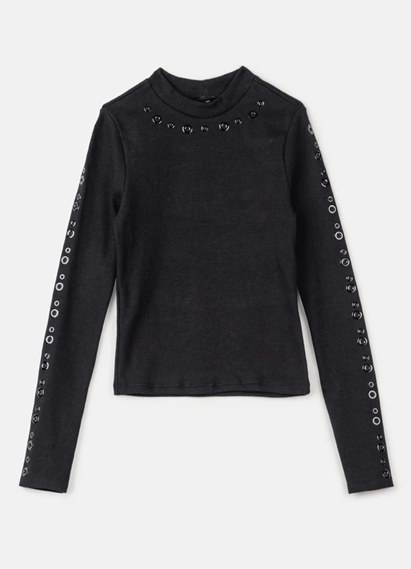 Authoria - Blusa Canelada Black com Ilhós Preto