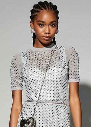 Authoria - Blusa Cinza de Tule com Strass Cinza - AUTHORIA